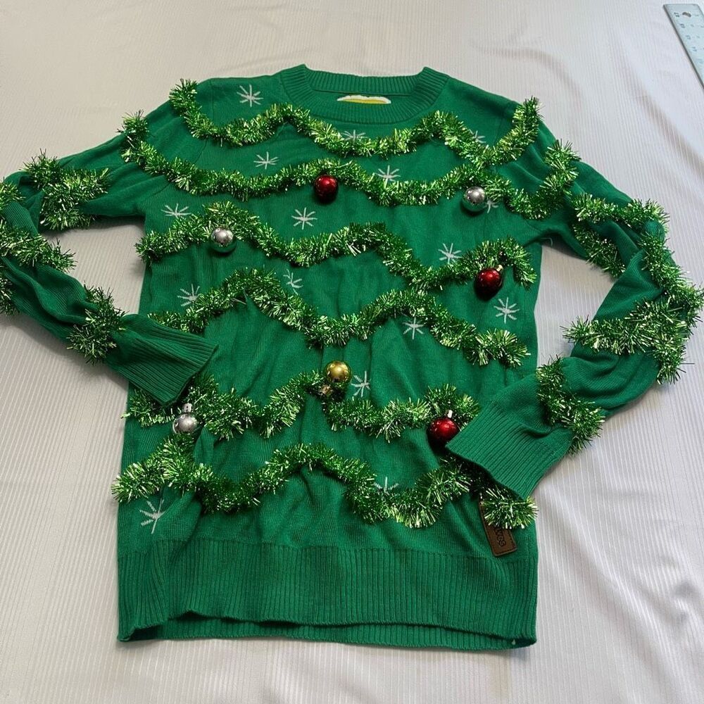 Tipsy Elves Green Garland Christmas Ornament Gaudy Sweater Size Small